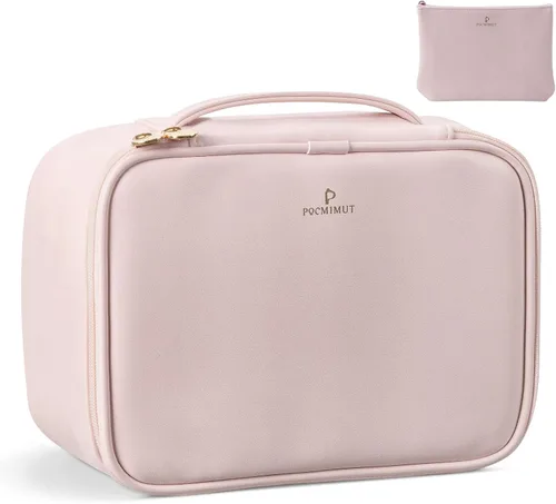 Miniatura 8 de Pocmimut Bolsa de maquillaje, bolsa de cosméticos grande 2 en 1 con soporte para cepillos, bolsa de aseo de viaje y organizador de tocador
