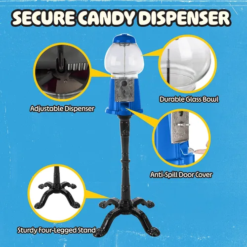 Miniatura 3 de Great Northern Popcorn - Máquina de chicles de 15 pulgadas con soporte y banco de monedas, máquina expendedora de caramelos con globo de vidrio