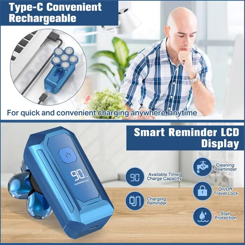 Miniatura 5 de Afeitadora de cabeza para hombres calvos, afeitadoras de cabeza calva 6 en 1 para hombres sin cable, maquinilla de afeitar eléctrica recargable