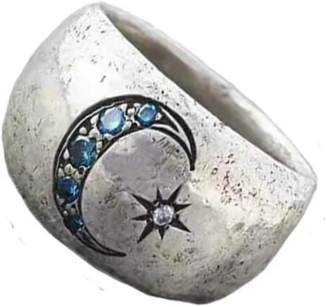 Miniatura 2 de UTOYA Anillo de escuadrón con texto en inglés "We Always Have Each Other's Back", anillo vintage de circón pavimentado con sol y luna para mujer