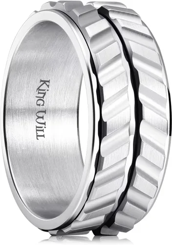 Miniatura 23 de King Will Anillo de ansiedad giratorio para hombre, color negro, plateado, dorado, 0.315 in, cadena de malla de alambre de acero inoxidable, malla