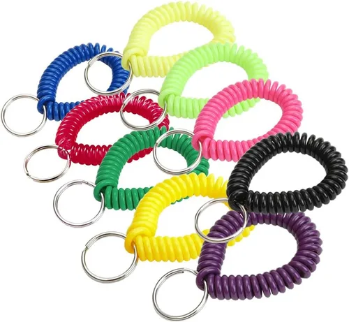 Lucky Line - Resorte de muñeca en espiral de 2 pulgadas de diámetro con llavero de acero, pulsera y llavero flexible para muñeca, se estira hasta 12