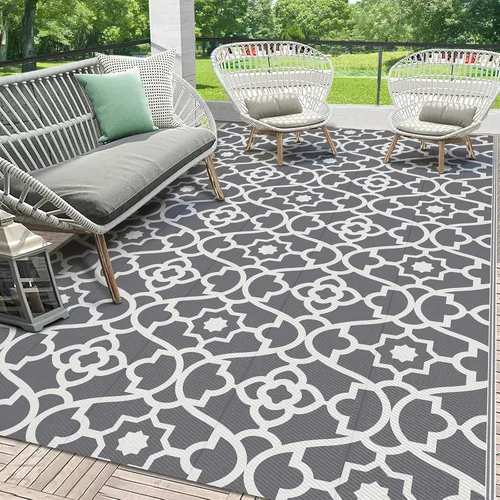 Miniatura 30 de HEBE Alfombra de Exterior Impermeable 6x9, Alfombra de Paja de Plástico Alfombra de Camping, Alfombras de Patio Exterior Reversibles Tapete para RV