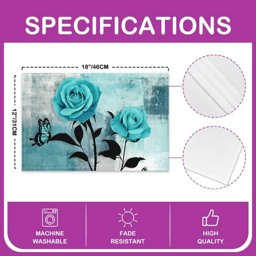 Miniatura 4 de Juego de 4 manteles individuales de color azul turquesa de 12 x 18 pulgadas, color turquesa degradado y rosa, para niños y niñas, adultos, manteles