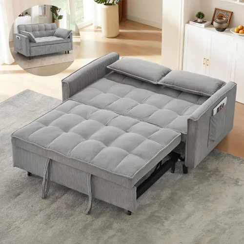Miniatura 19 de CAPCAEK - Sofá cama convertible 3 en 1, sofá biplaza de terciopelo moderno con cama extraíble, sofá de salón pequeño con respaldo reclinable, negro