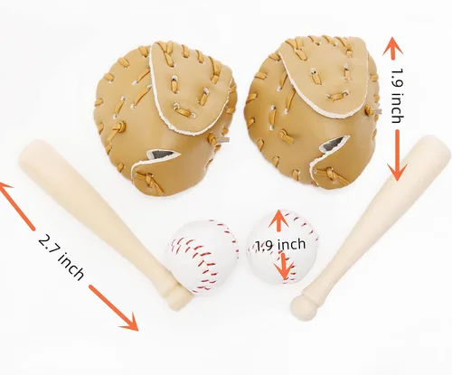 Miniatura 2 de Accesorios para casa de muñecas en miniatura, juego de bate de béisbol deportivo, guante y pelota para mini, casa de muñecas, cocina, jardín