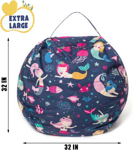 Miniatura 2 de LOLOMLO Funda para puf de almacenamiento de animales de peluche, para niños, mantas, toallas, puf (solo cubierta), sofá de lona con cremallera YKK