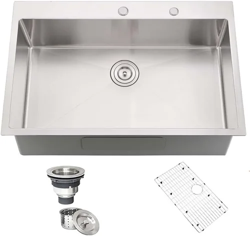 Miniatura 18 de Fregadero de cocina de acero inoxidable de 25 x 20 x 10 pulgadas, con caída en la parte superior, calibre 16, cuenco individual profundo, fregadero
