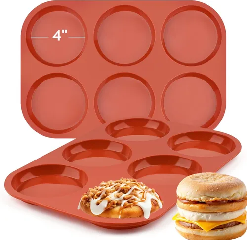 JOERSH Molde de silicona antiadherente para huevos de 4 pulgadas, molde de silicona redondo grande para hornear panecillos de hamburguesas, bocados