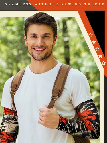 Miniatura 23 de Boao 20 piezas de mangas de brazo de enfriamiento para hombre, manga larga sin dedos, antideslizante, protección UV, mangas temporales para tatuajes