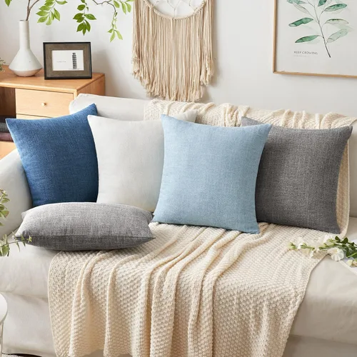 Miniatura 4 de MIULEE - Paquete de 2 fundas de almohada decorativas de lino de arpillera costera, estilo granja, para sofá, coche, sillón, dormitorio, sala de Azul