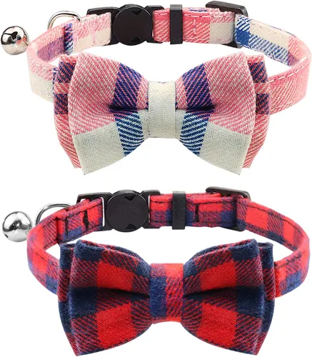 Miniatura 15 de Joytale Collar de gato mejorado con campanas, collares de gato separables con corbatín, 1 paquete de collares de gatito de cuadros de seguridad