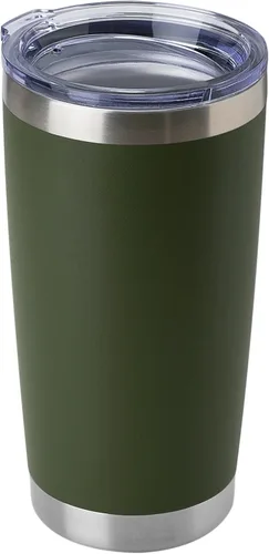 DOMICARE - Vaso de acero inoxidable de 20 onzas con tapa, de pared doble aislada al vacío, taza de viaje, taza de café con recubrimiento en polvo,