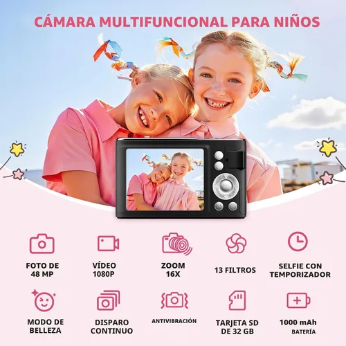 Miniatura 2 de Cámara digital, 48MP FHD 1080P cámara de apuntar y disparar con zoom de 16x, cámara portátil compacta antivibración para fotografía con tarjeta