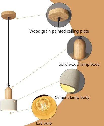 Miniatura 7 de Lámparas colgantes modernas de cemento blanco araña de luces lámparas de techo de madera para isla de cocina dormitorio comedor sala de estar bar