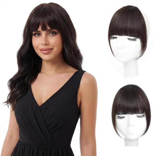 Miniatura 10 de Flequillo con clip de cabello 100 % humano, cortina de adelgazamiento de aire para mujer, plana natural, curvada, delgada, falsa rubio ceniza