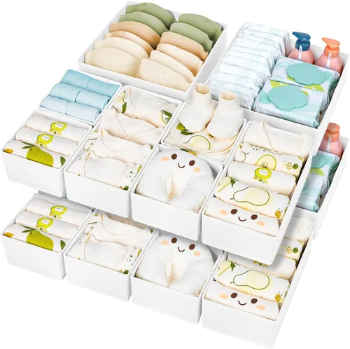 Miniatura 32 de DIMJ Organizador de cajones para ropa, paquete de 12 unidades, organizadores plegables para bebé, organizador de almacenamiento y cómoda para Beige