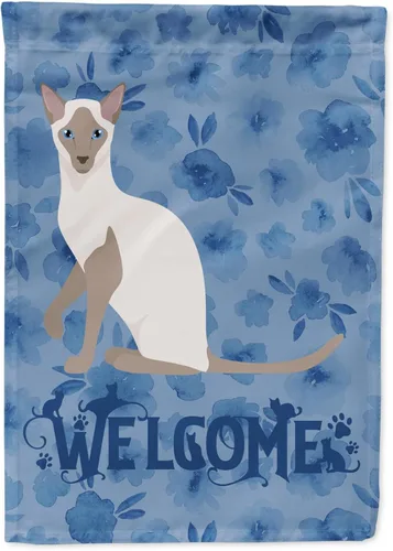 Miniatura 129 de Caroline's Treasures CK5047CHF Ojos Azules - Bandera de bienvenida con diseño de gato para casa de porche, grande, para colgar en la pared