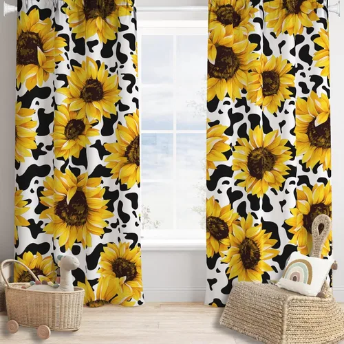 Miniatura 14 de Cortinas opacas con diseño de girasol, rústico, con diseño de girasol, mariposa, verde, amarillo, negro, para niñas, mujeres, dormitorio, sala