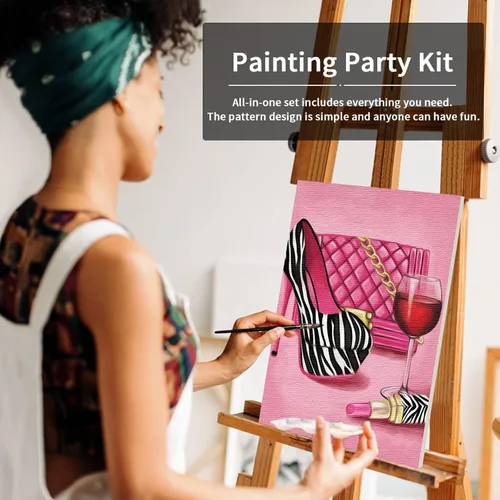 Miniatura 3 de VOCHIC Kit de pintura de lienzo predibujado para adultos para pintura, kit de fiesta, pintura y sorbo, suministros de fiesta, lienzo de 8 x 10