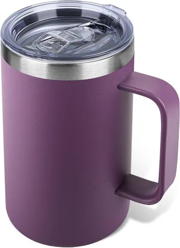 Miniatura 42 de Taza de café aislada de 22 onzas con asa y tapa a prueba de fugas, vaso de viaje de acero inoxidable de doble pared para viajes, oficina, hogar