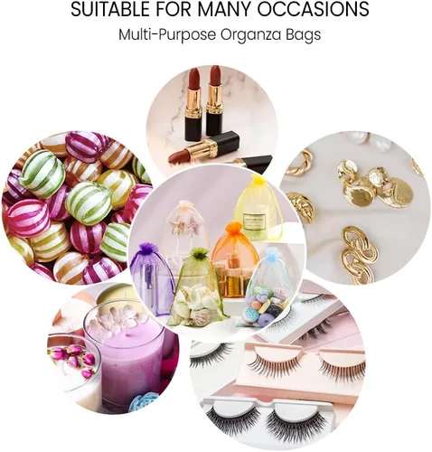 Miniatura 4 de Meowoo 100 bolsas de organza, bolsas de malla pequeñas de 3 x 4 pulgadas con cordón, bolsas de regalo de malla con cordón para joyas, dulces
