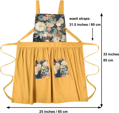 Miniatura 2 de Delantal Vintage Lindo para Mujer con Bolsillos, Delantal con Espalda Cruzada para Cocinar, Hornear, Cocina, Jardinería Amarillo