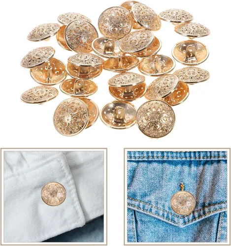 Miniatura 7 de 30 botones metálicos para abrigos, chaquetas, redondos, planos, de repuesto, hebilla hueca, costura para bricolaje, suéter (oro claro, 0.71 pulgadas)