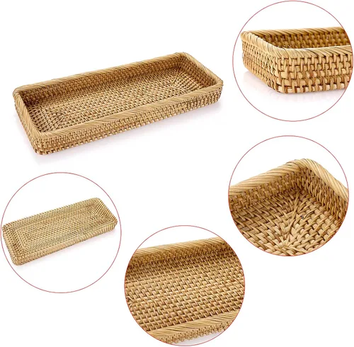 Miniatura 6 de Sumnacon Bandeja de Mimbre para Tocador de Baño de 16 Pulgadas - Bandeja Decorativa de Mimbre para Tanque de Inodoro para Toalla de Mano de Papel