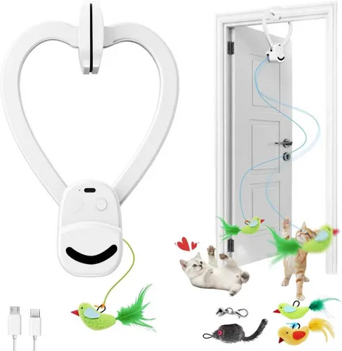 CATPICK Juguetes Interactivos para Gatos de Interior Pájaro Volador Eléctrico Automático Juguete de Pluma y Ratón - Mejor Juguete de Enriquecimiento