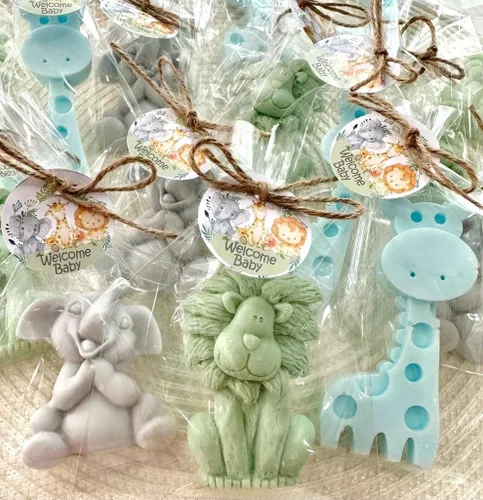 Jabones de animales de safari: recuerdos de baby shower de safari para invitados, decoraciones de fiesta de cumpleaños Wild One para niños y niñas,