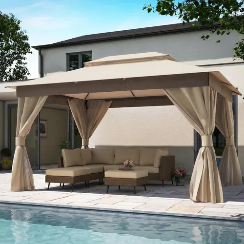 Miniatura 27 de LAUSAINT HOME 8'x8' Outdoor Gazebo, Metal Frame Heavy Duty Patio Canopy Tent Shelter with Double Roofs, Mosquito Nettings and Privacy Screens for