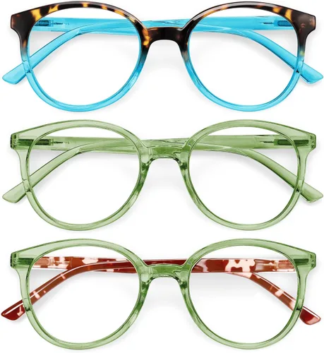 Miniatura 24 de IBOANN - Lentes con filtro de luz azul para mujeres y hombres, paquete de 3 unidades, armazón redonda estilo retro a la moda, lentes falsos vintage