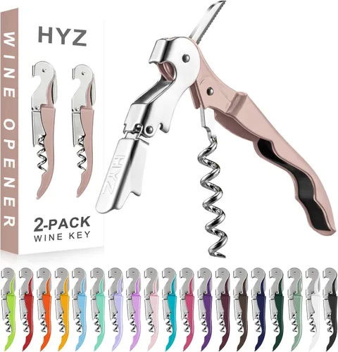 Miniatura 31 de HYZ Paquete de 2 sacacorchos para camarero, llave de vino profesional para servidores, camarero con cortador de lámina, abridor manual de botellas