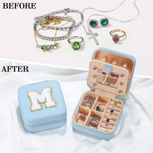 Miniatura 3 de Parima - Joyero pequeño esencial para viajes, organizador de joyerìa, regalo de hija para mamá, azul cielo, letra T