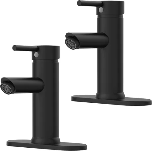 Miniatura 14 de Grifo mando de una sola pieza para fregadero de baño con desagüe desplegable sin desbordamiento Negro
