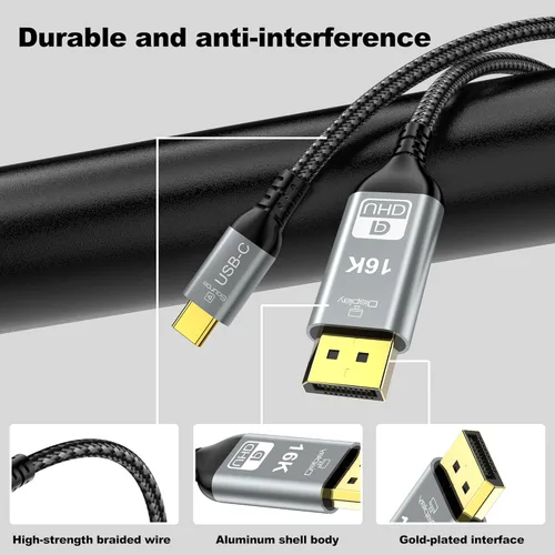 Miniatura 8 de Cable USB C a DisplayPort 2.1, 16K @30Hz 8K a 120Hz 4K @240Hz, cable Thunderbolt 5 a DP, 40Gbps, tipo C compatible con MacBook Pro M4, M3, iPhone 16