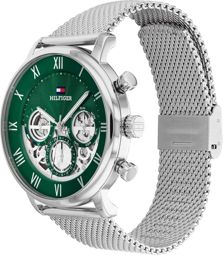 Miniatura 2 de Tommy Hilfiger Reloj multifunción de cuarzo para hombre con esfera verde (Modelo 1710567), plateado, Classic