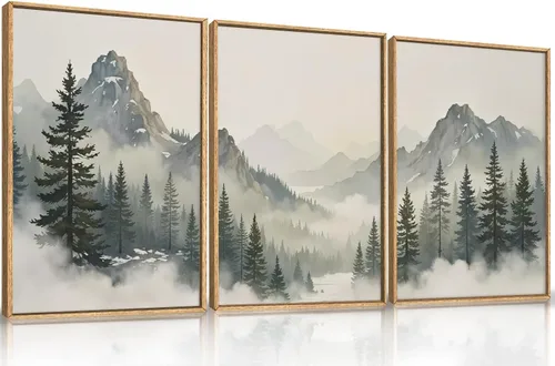 Miniatura 47 de Aryroi Juego de arte de pared en lienzo abstracto grande con marco floral, estilo bohemio, retro, neutro, flores silvestres, arte botánico de flores