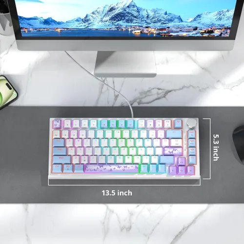 Miniatura 5 de Fogruaden Teclado para juegos con cable, 75 por ciento, intercambiable en caliente, teclado mecánico cremoso de montaje en junta con perilla