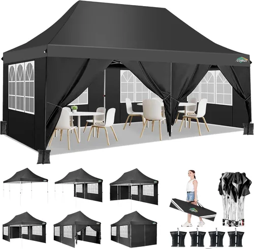 COBIZI Tienda de campaña desplegable de 10 x 20 pies con 6 paredes laterales extraíbles, toldo comercial fácil de instalar, impermeable y gazebo