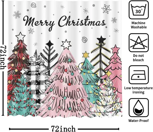Miniatura 7 de MEHOFOND Cortina de ducha de Navidad rosa con árbol de Navidad, cortina de baño de tela impermeable con 12 ganchos, 72 x 72 pulgadas