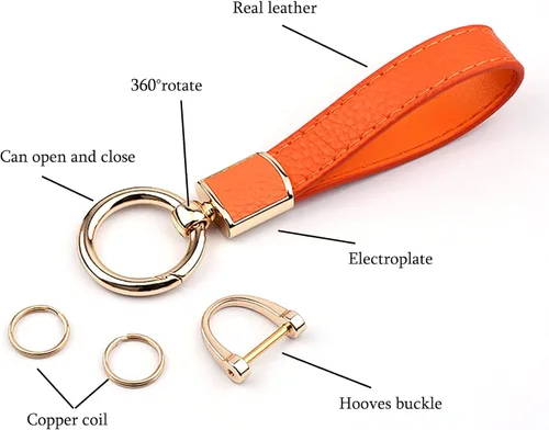 Miniatura 4 de Los soportes de cuero para llavero de automóvil de uso general para hombres y mujeres se pueden girar 360 grados, anillos en D antipérdida, hebilla