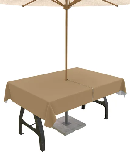 Miniatura 58 de QueenKer Mantel de exterior verde oliva con agujero para sombrilla y cremallera, mantel de color sólido para mesas cuadradas, colección de mesa