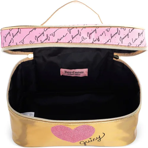 Miniatura 6 de Juicy Couture Bolso de Maquillaje Oro Rosa Organizador de Cosméticos Esenciales de Viaje Estuche de Tren Corazón Brillante