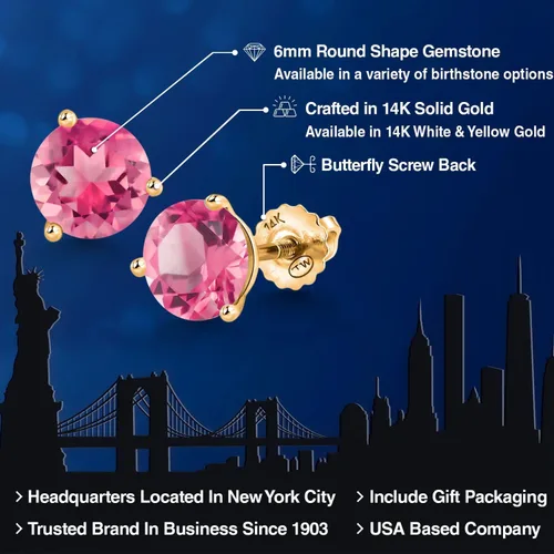 Miniatura 30 de Gem Stone King Aretes de Martini de oro amarillo de 14 quilates Aretes de tuerca de 3 puntas para mujeres y hombres Redondos de 0.236 pulgadas