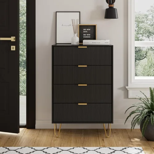 Miniatura 11 de Masupu Cómoda de 4 cajones, cajón, armario de almacenamiento alto con patas de metal, cómoda pequeña para dormitorio, sala de estar, armario