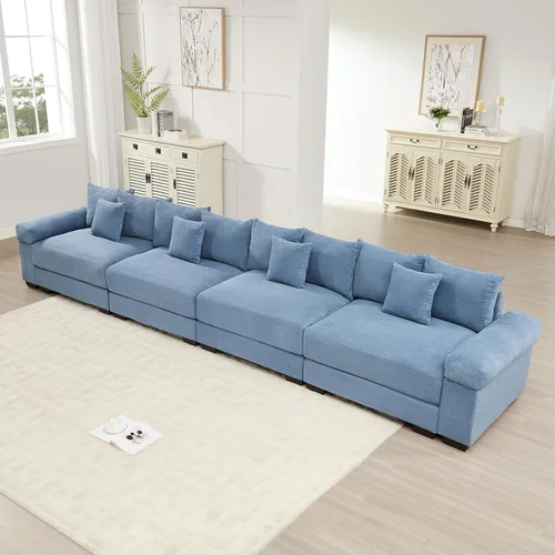 Miniatura 14 de Sofá modular de gran tamaño de 117.3 pulgadas, sofás modulares grandes de pana para sala de estar, sofás de 3 plazas, moderno juego de sofá de Blanco
