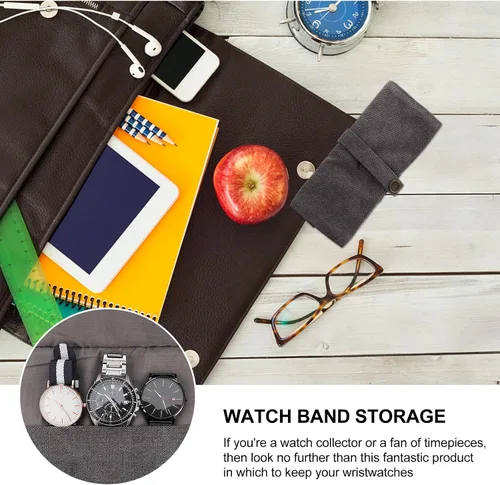 Miniatura 9 de Watch Band Storage Bag and Watch Organizer Pouch, Gray Nylon Portable Travel Case for Smartwatch Accessories, Space-saving Roll with Snap Closure