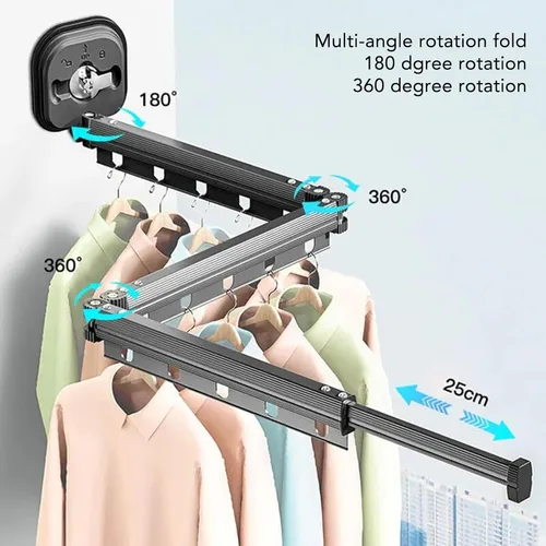 Miniatura 3 de AUNMAS Estante de secado de ropa montado en la pared, colgador de ropa retráctil, ventosa, instalación sin taladro, aleación de aluminio, plegable